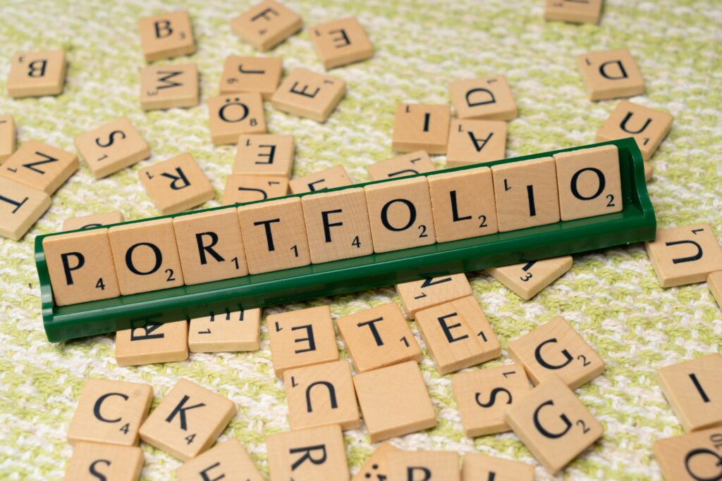 scrabble tiles that spell portfolio