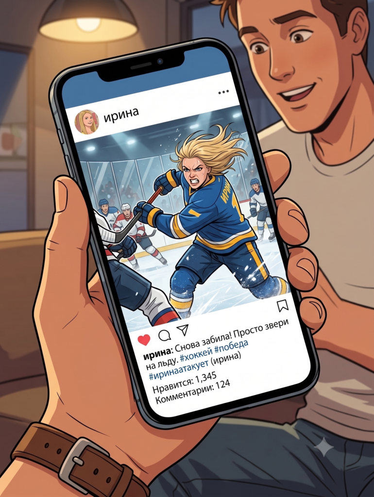 Picture 22 - Image generated by Google Gemini of one of the characters playing hockey