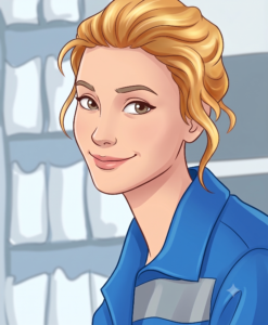 cartoon version of a blond woman in a uniform