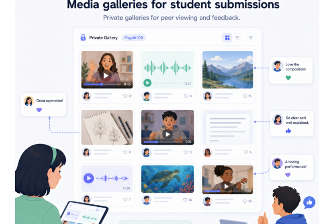 Picture 3 - LingoLesson Media Gallery - has a media whiteboard with postings from different students